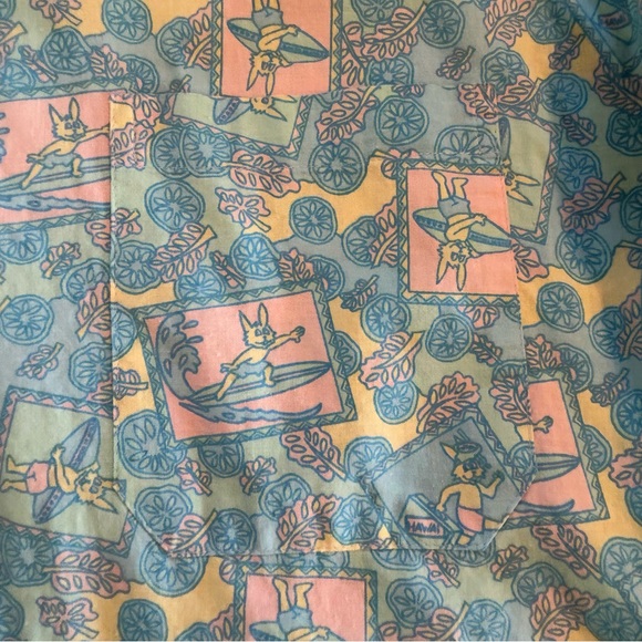 90s Surfing Bunny Rabbit Hawaiian Tropical Aloha Shirt Vintage Medium - Picture 2 of 7